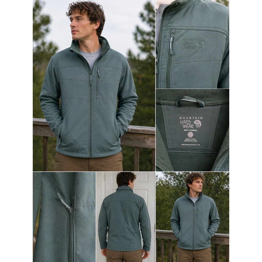 Mountain Hardwear Mens Softshell Full Zip Jacket Sage Green Large Gorpcore‎